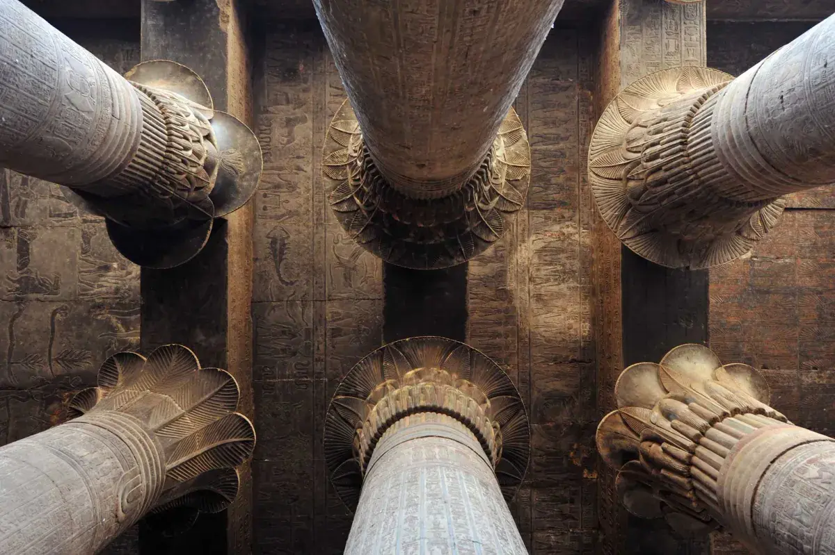 The pillars of Edfu Temple in Egypt