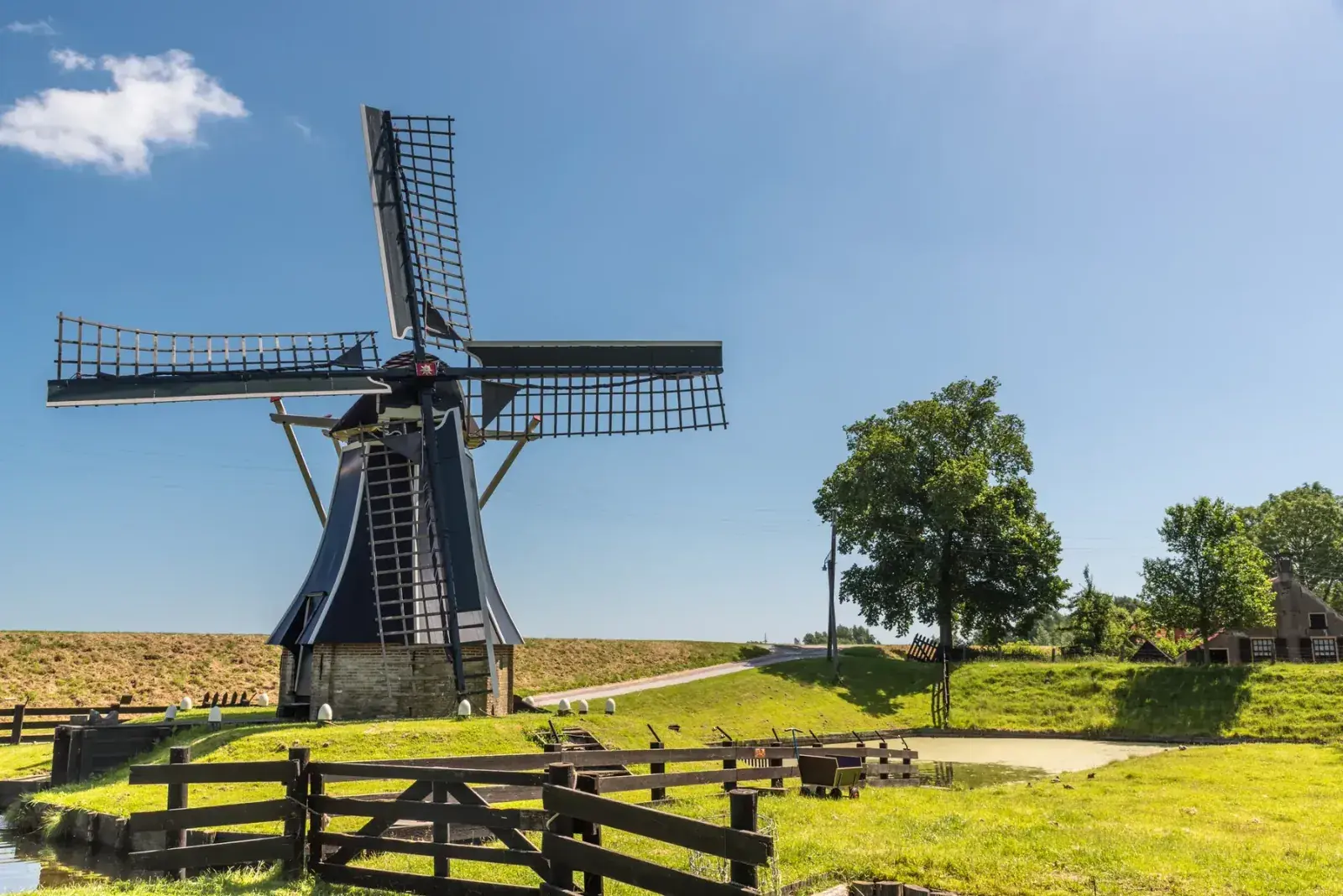 A lone windmill in a field