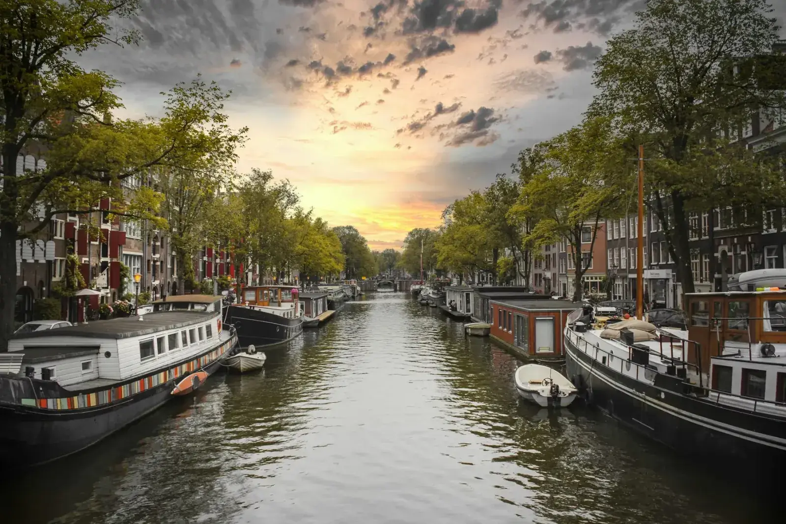 A river in Amsterdam at sunset
