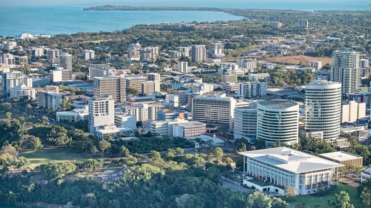 Aerial view of the downtown Darwin Australia city center