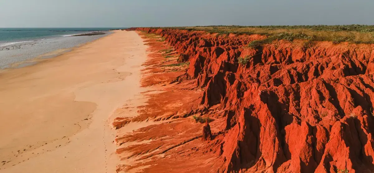 Red rock formations along the Kimberley coast