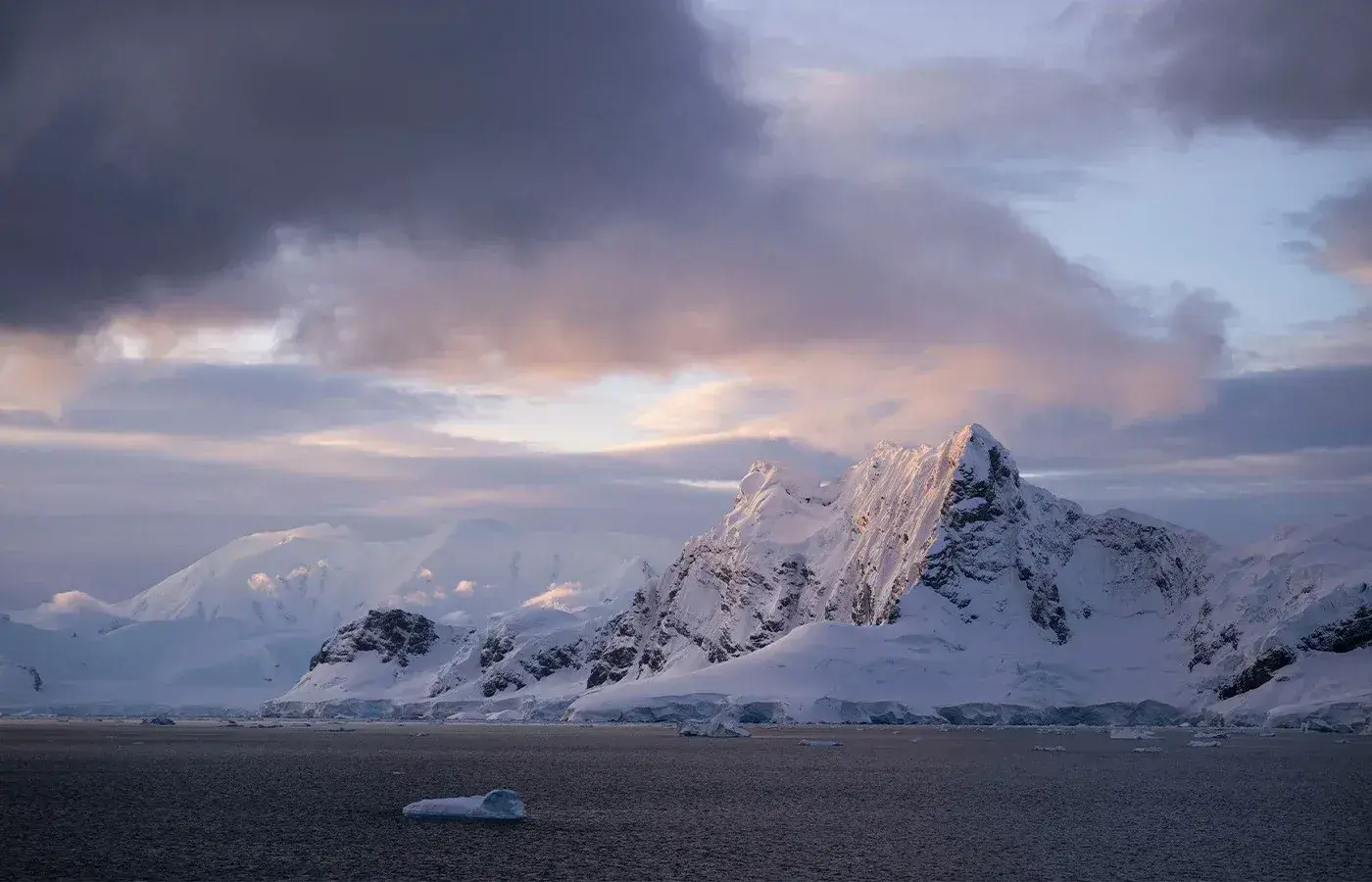 Sunset mountains in Antarctica