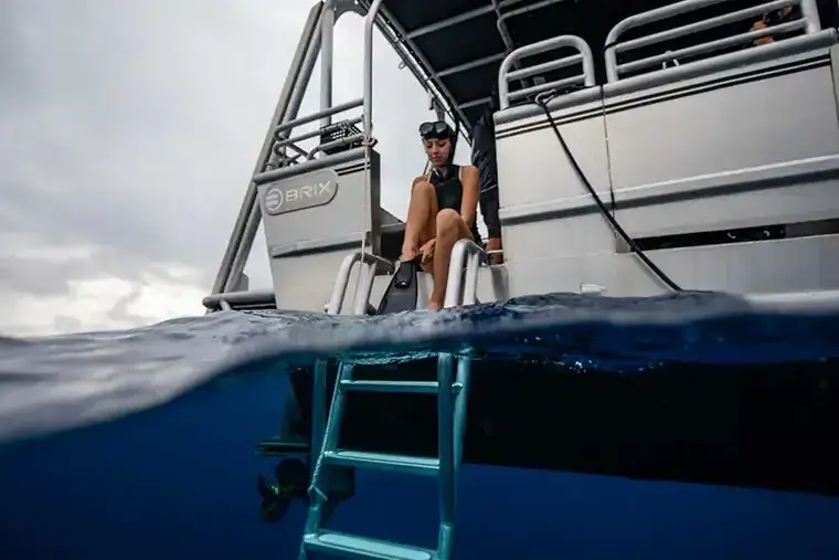 Reagan Lockwood prepares to enter shark-infested waters off Oahu