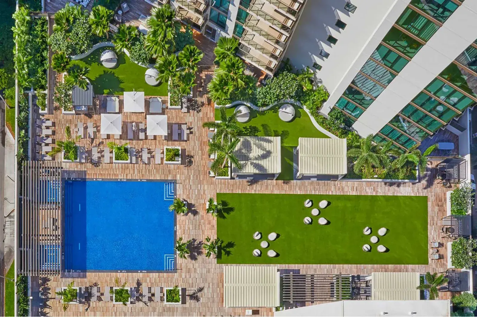 Aerial view of the pool area at Renaissance Honolulu Resort