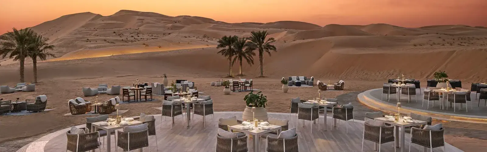 Outdoor dining setup in Qasr Al Sarab resort in Abu Dhabi
