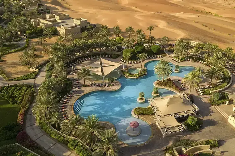 Aerial view of the Qasr Al Sarab resort pool area