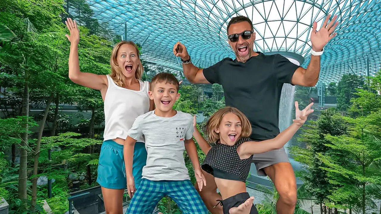 The Lockwood family exploring Jewel at Changi Airport in Singapore