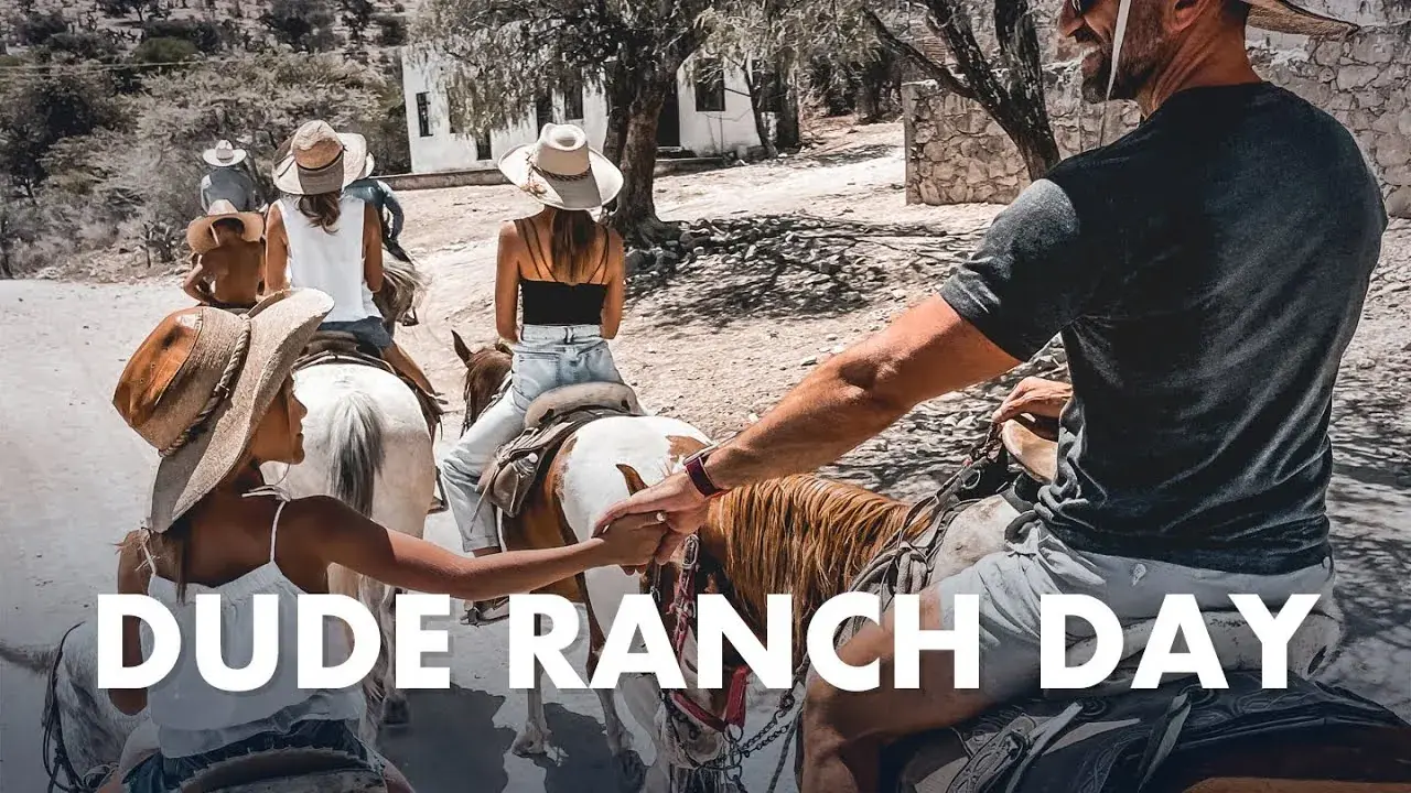 The Lockwood family riding horses at Rancho Xotolar near San Miguel de Allende, Mexico