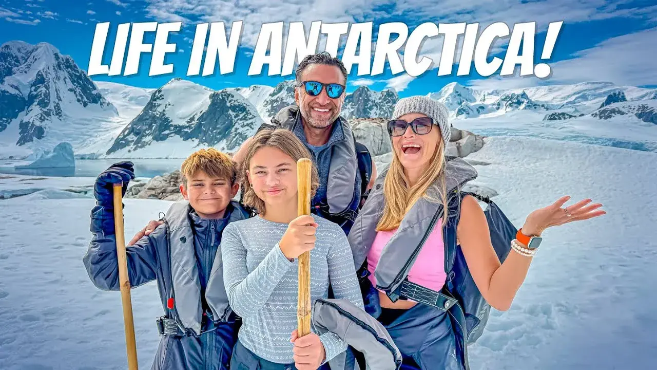 The Lockwood family standing together in Antarctica