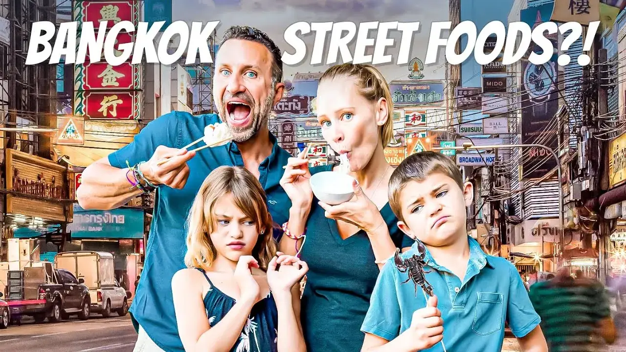 The Lockwood family eating street foods in Bangkok