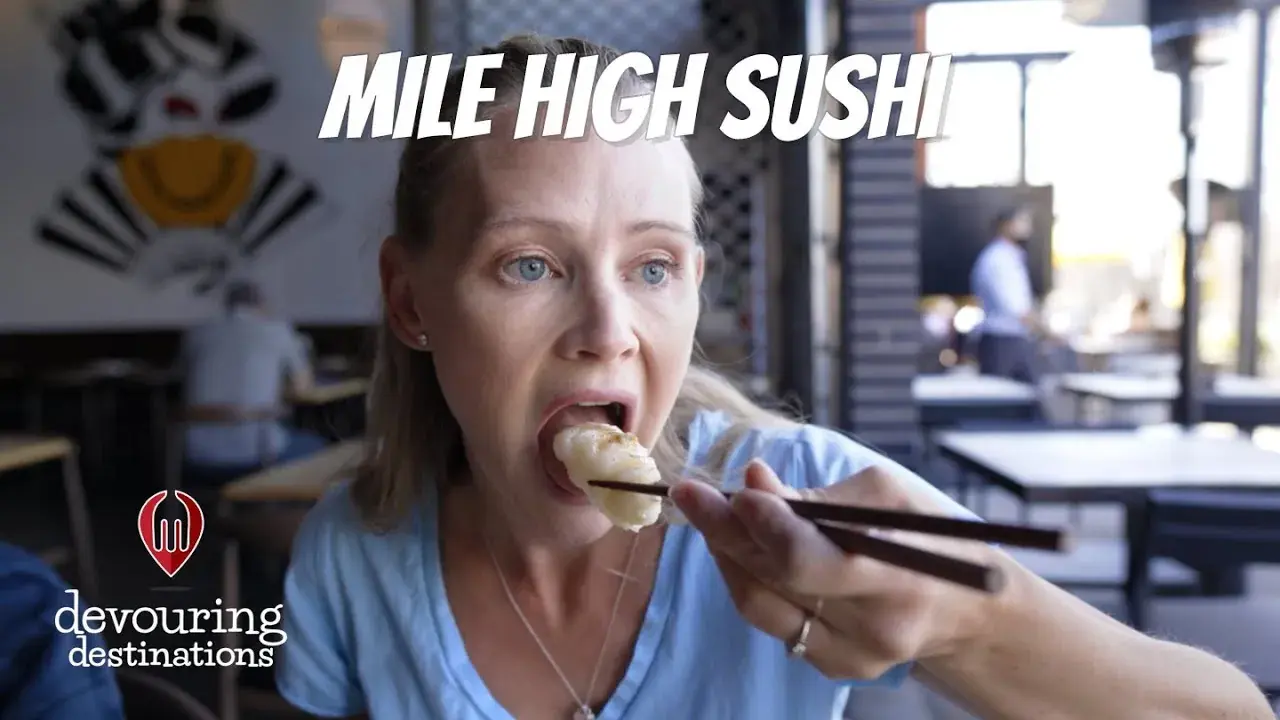 The Lockwood family eating sushi at a restaurant in Denver, Colorado