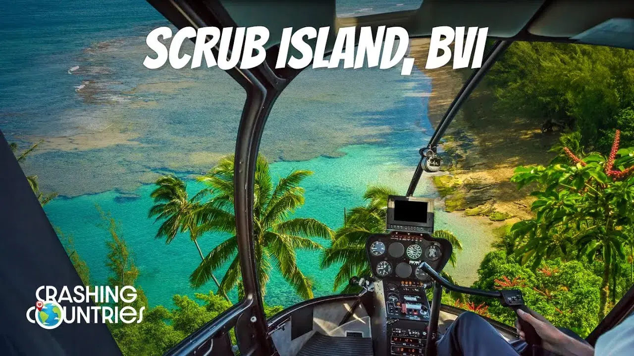 View of a tropical island from a helicopter