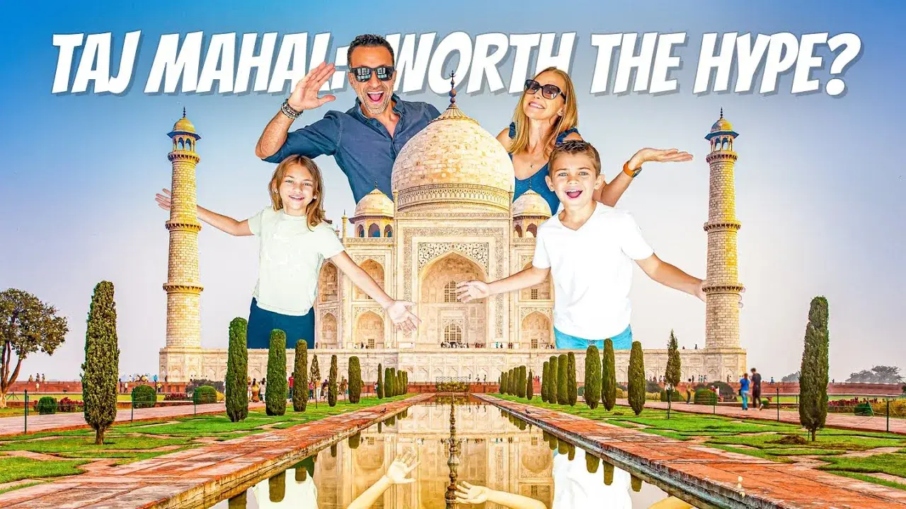 The Lockwood family stands over the Taj Mahal