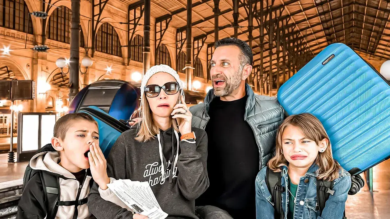 The Lockwood family, posing in a European train station