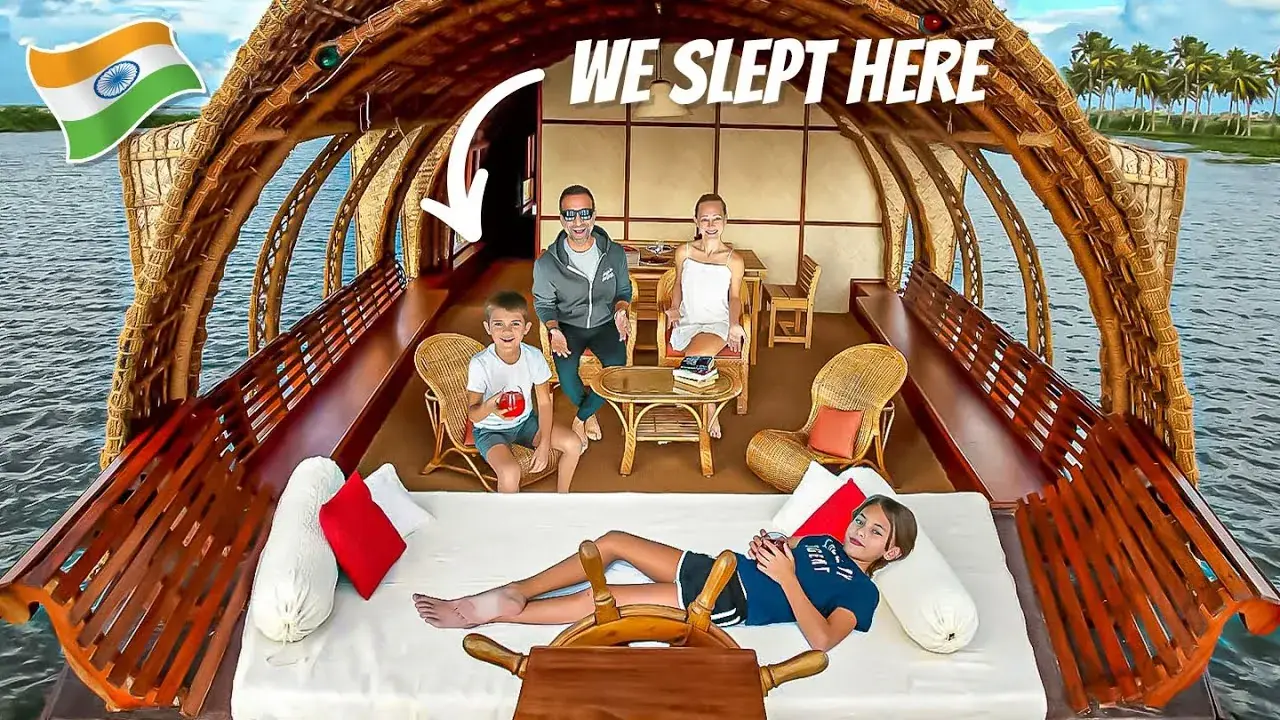The Lockwood family on an overnight houseboat in Kerala, India