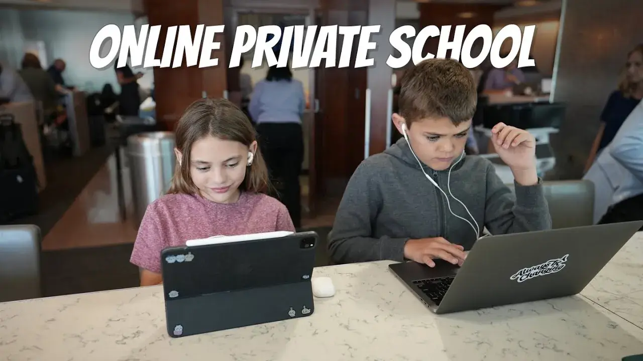 Brooklyn and Colt Lockwood attend online school from an airport lounge